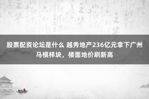 股票配资论坛是什么 越秀地产236亿元拿下广州马模样块，楼面地价刷新高